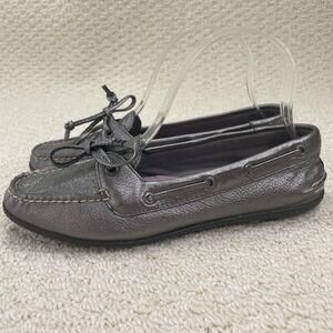 Sperry Shoes Womens Size 7.5 M Topsider Leather Boat Silver Metallic Slip On